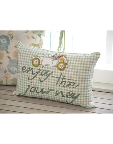 "Enjoy the Journey" White & Blue Stripes Lumbar Pillow