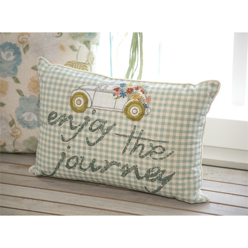 "Enjoy the Journey" White & Blue Stripes Lumbar Pillow