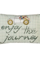 "Enjoy the Journey" White & Blue Stripes Lumbar Pillow