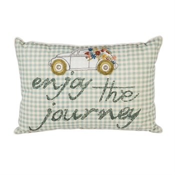 "Enjoy the Journey" White & Blue Stripes Lumbar Pillow