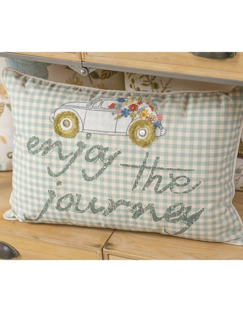 "Enjoy the Journey" White & Blue Stripes Lumbar Pillow