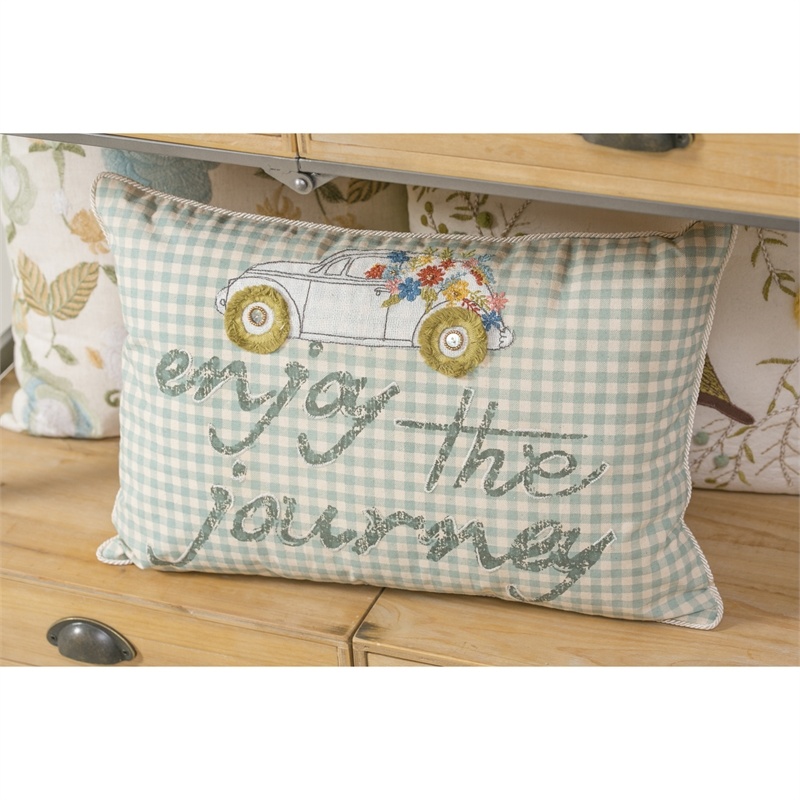 "Enjoy the Journey" White & Blue Stripes Lumbar Pillow
