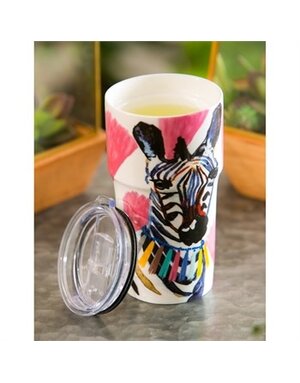 13 oz. Double Wall Ceramic Cup w/Lid - Safari Brush