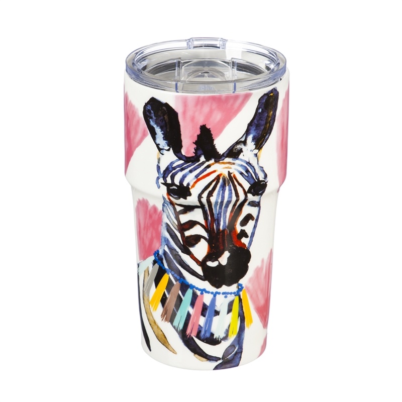 13 oz. Double Wall Ceramic Cup w/Lid - Safari Brush