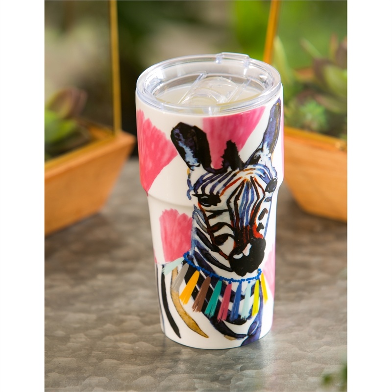 13 oz. Double Wall Ceramic Cup w/Lid - Safari Brush