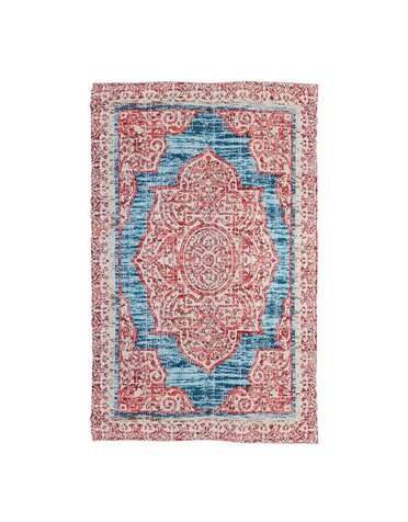 Red with Turquoise Digitally-Printed Indoor/Outdoor Rug, 4'x6'