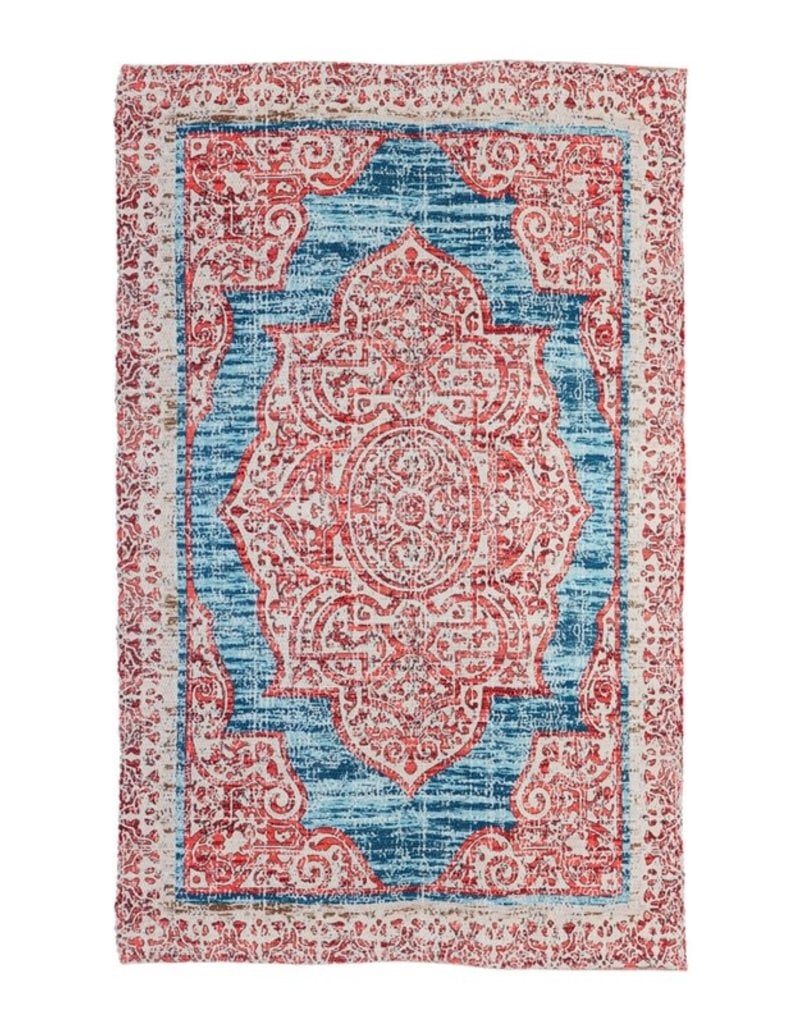 Red with Turquoise Digitally-Printed Indoor/Outdoor Rug, 4'x6'