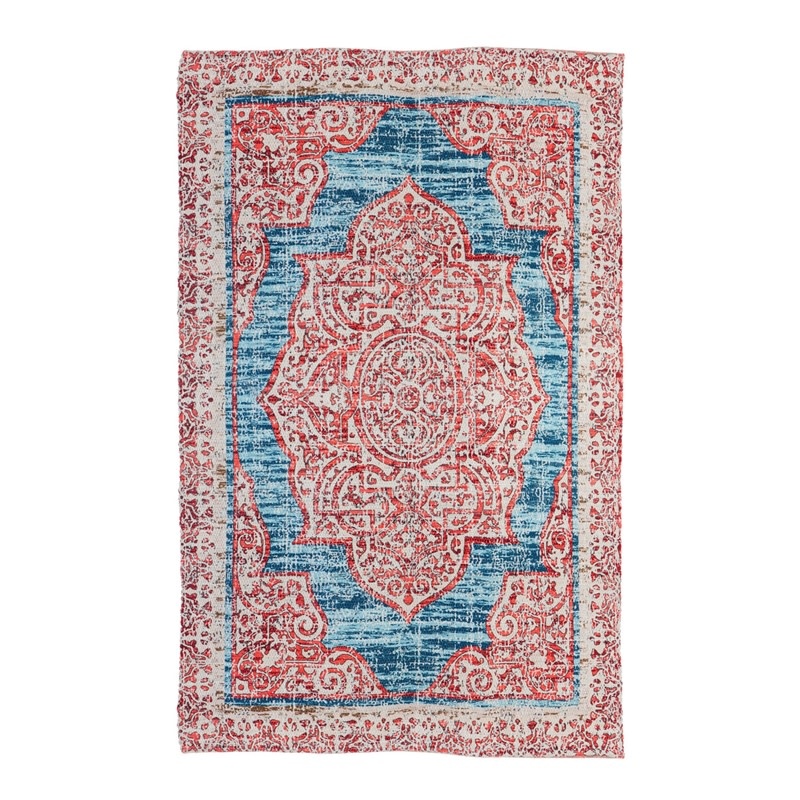 Red with Turquoise Digitally-Printed Indoor/Outdoor Rug, 4'x6'