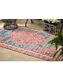 Red with Turquoise Digitally-Printed Indoor/Outdoor Rug, 4'x6'