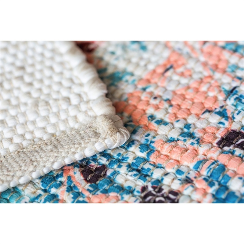 Red with Turquoise Digitally-Printed Indoor/Outdoor Rug, 4'x6'