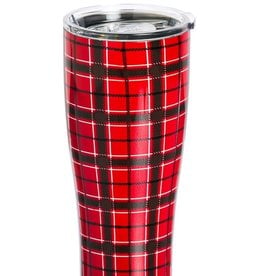 Stainless Steel Beverage Cup, 17 oz., Red Plaid