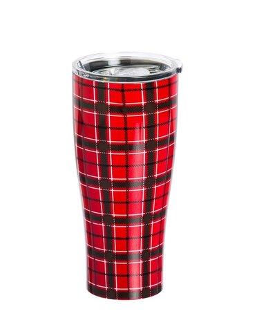 Stainless Steel Beverage Cup, 17 oz., Red Plaid