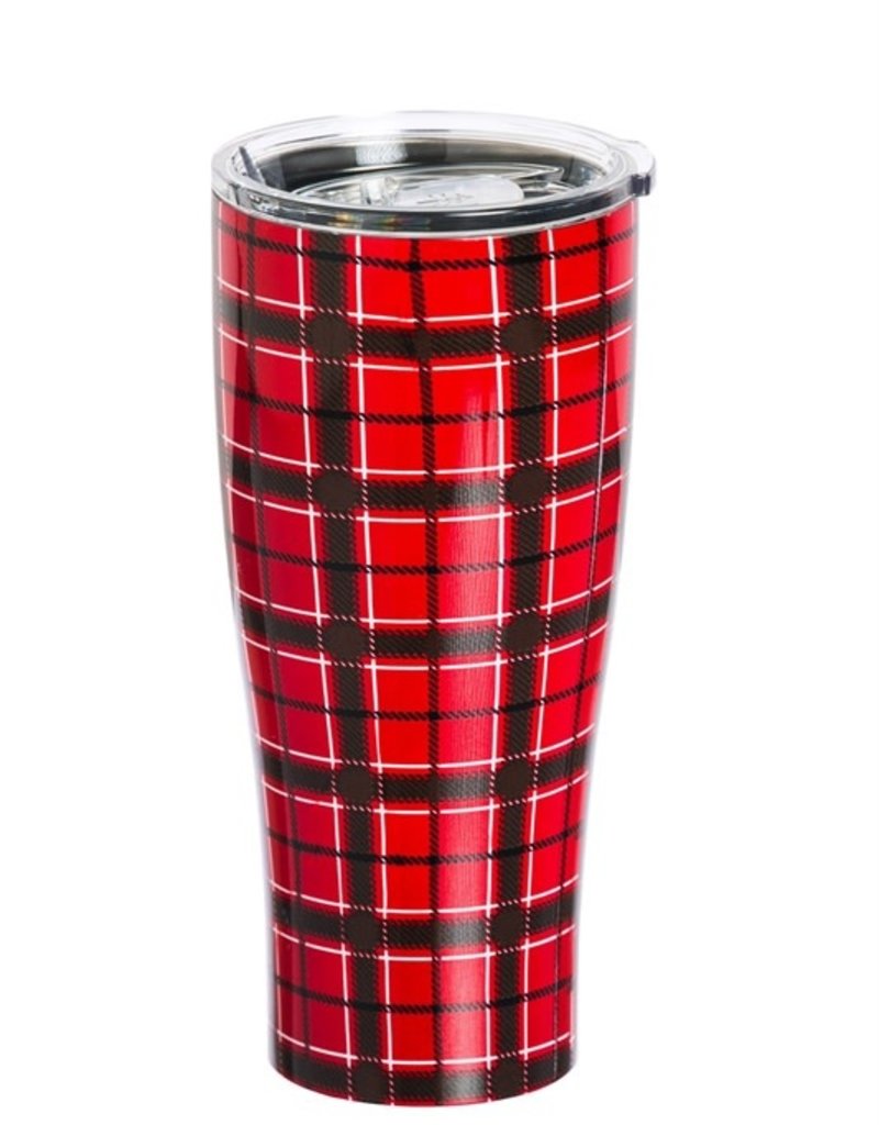 Stainless Steel Beverage Cup, 17 oz., Red Plaid