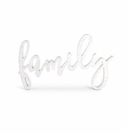 23 Inch White Wooden FAMILY Cursive Wall Hanger 14"H x 23"W x 1.5"D