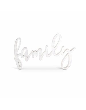 23 Inch White Wooden FAMILY Cursive Wall Hanger 14"H x 23"W x 1.5"D