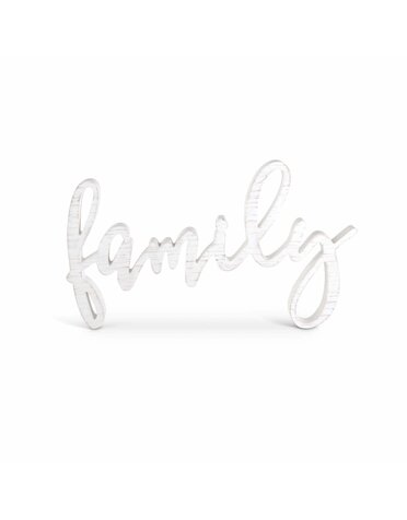 23 Inch White Wooden FAMILY Cursive Wall Hanger 14"H x 23"W x 1.5"D