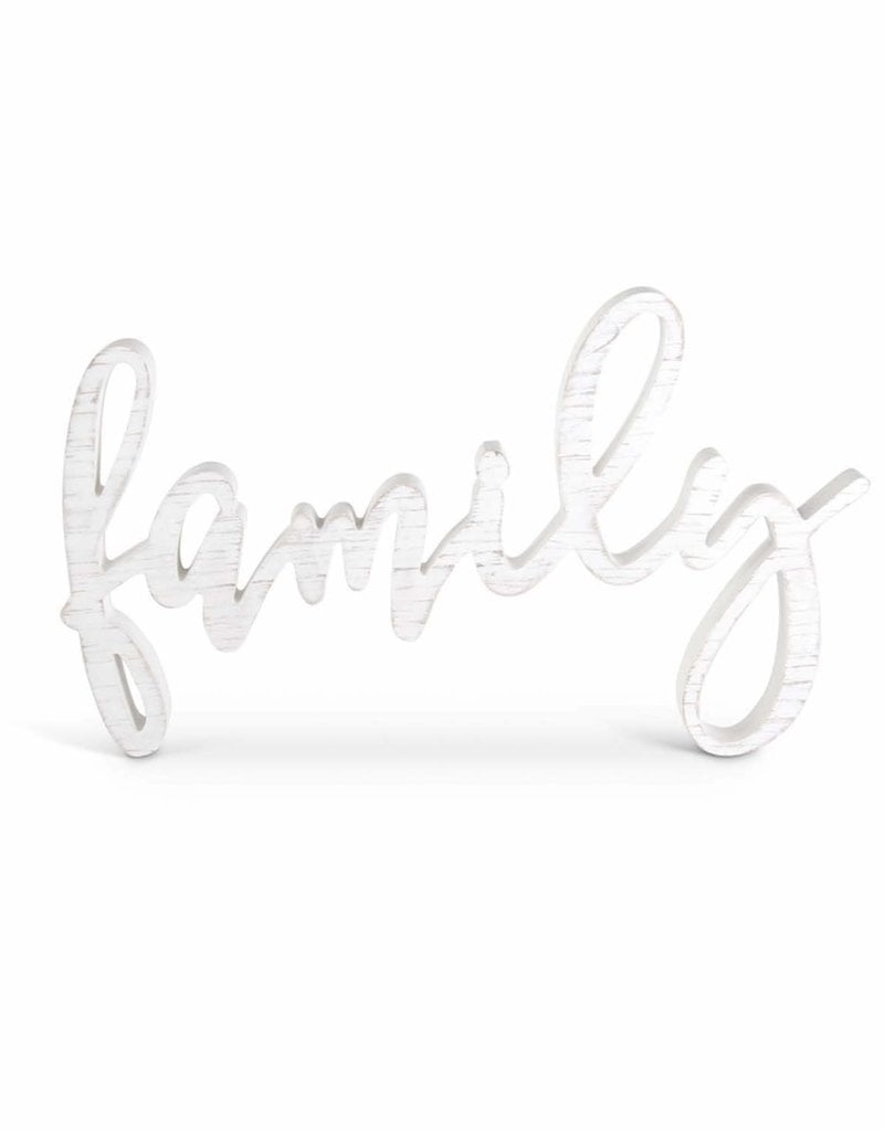 23 Inch White Wooden FAMILY Cursive Wall Hanger 14"H x 23"W x 1.5"D