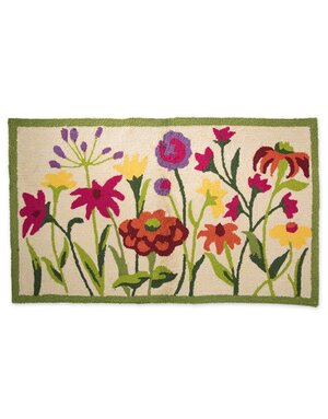Indoor/Outdoor Hooked Rug, Wildflowers 42"x 24"