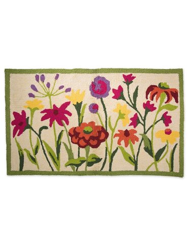 Indoor/Outdoor Hooked Rug, Wildflowers 42"x 24"