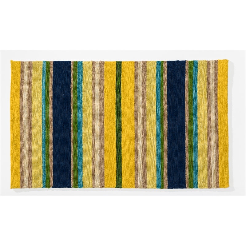 Indoor/Outdoor Hooked Rug, Yellow Striped 42"x24"