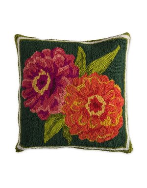 Indoor/Outdoor Hooked Pillow, Zinnia 18"x18"
