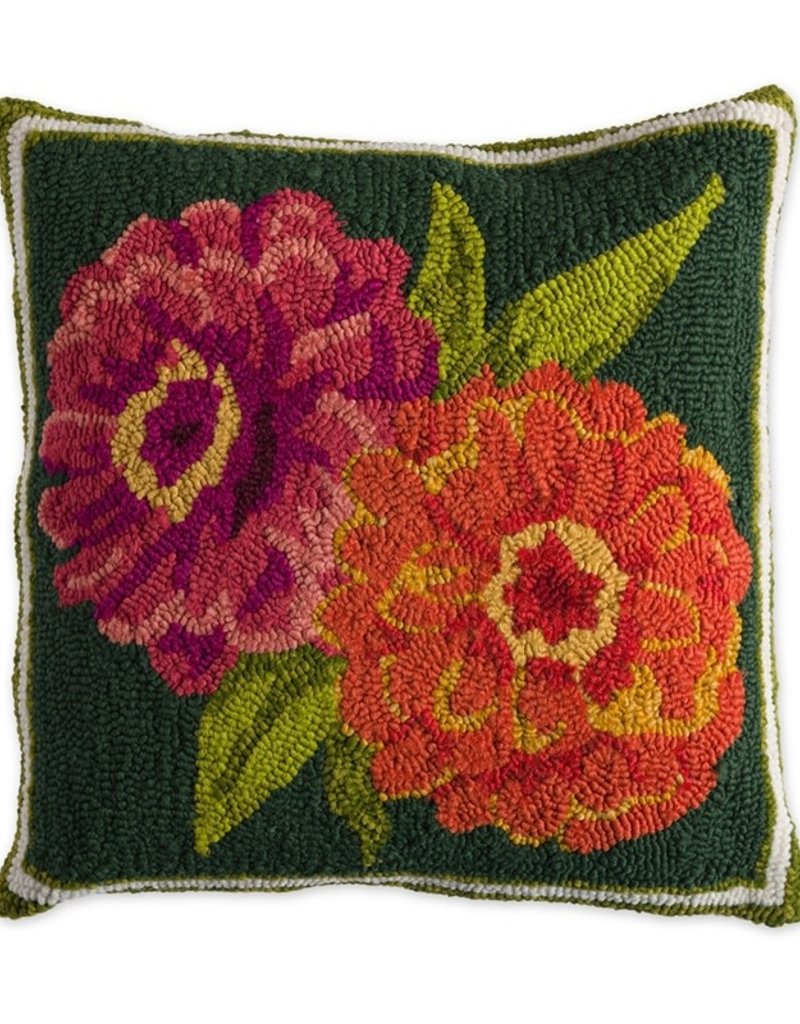 Indoor/Outdoor Hooked Pillow, Zinnia 18"x18"