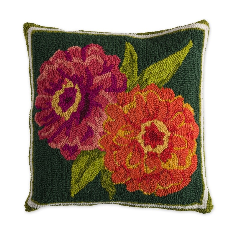 Indoor/Outdoor Hooked Pillow, Zinnia 18"x18" Down South, Inc.