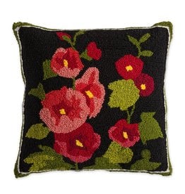 Indoor/Outdoor Hooked Pillow, Hollyhock 18"x18"