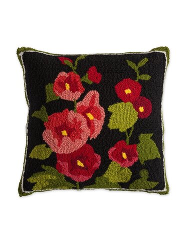 Indoor/Outdoor Hooked Pillow, Hollyhock 18"x18"