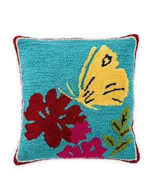 Indoor/Outdoor Hooked Pillow, Butterfly 18"x18''
