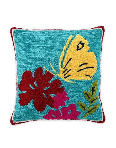 Indoor/Outdoor Hooked Pillow, Butterfly 18"x18''