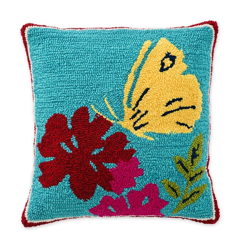 Indoor/Outdoor Hooked Pillow, Butterfly 18"x18''
