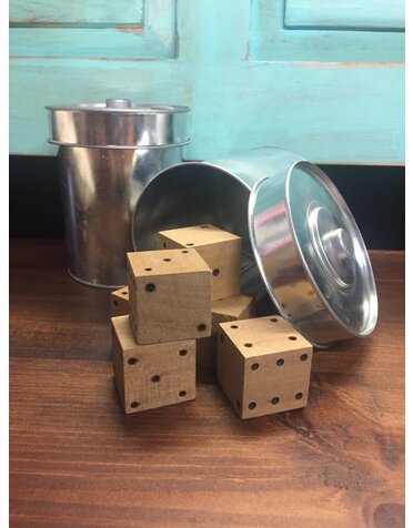 Wooden Dice with Storage Tin