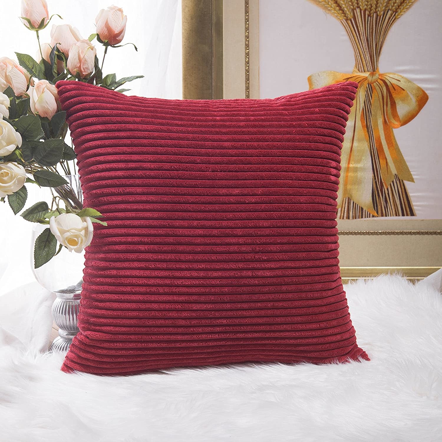 Corduroy Pillow 26" x 26" - Dark Red
