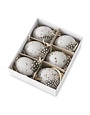 5.25 Inch Box of 6 Speckled Gray Eggs Mixed With Bird Feathers
