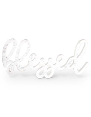 26' White Wooden "Blessed" Cursive Wall Hanger