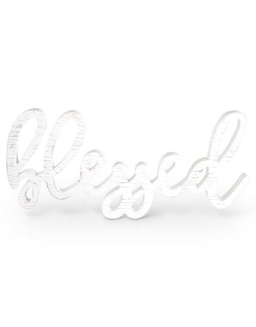 26' White Wooden "Blessed" Cursive Wall Hanger