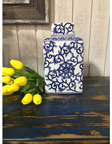 Blue and White Porcelain Canister w/Lids LG