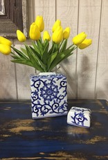 K & K Interiors Blue and White Porcelain Canister w/Lid SML