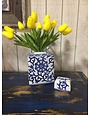 K & K Interiors Blue and White Porcelain Canister w/Lid SML