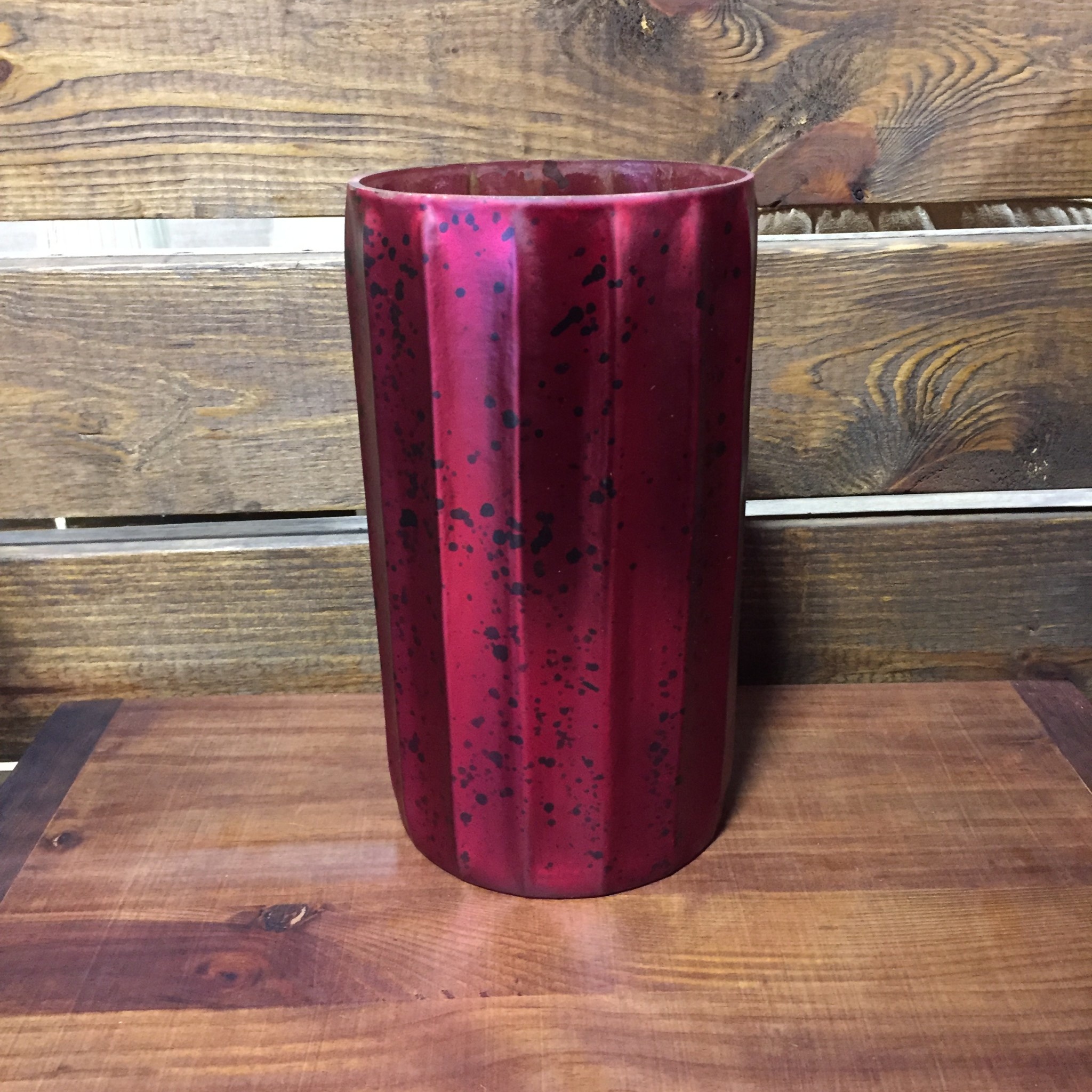 10 Inch  Red Mercury Glass Fluted Vase