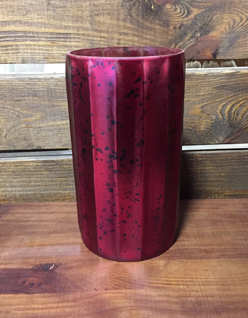 10 Inch  Red Mercury Glass Fluted Vase