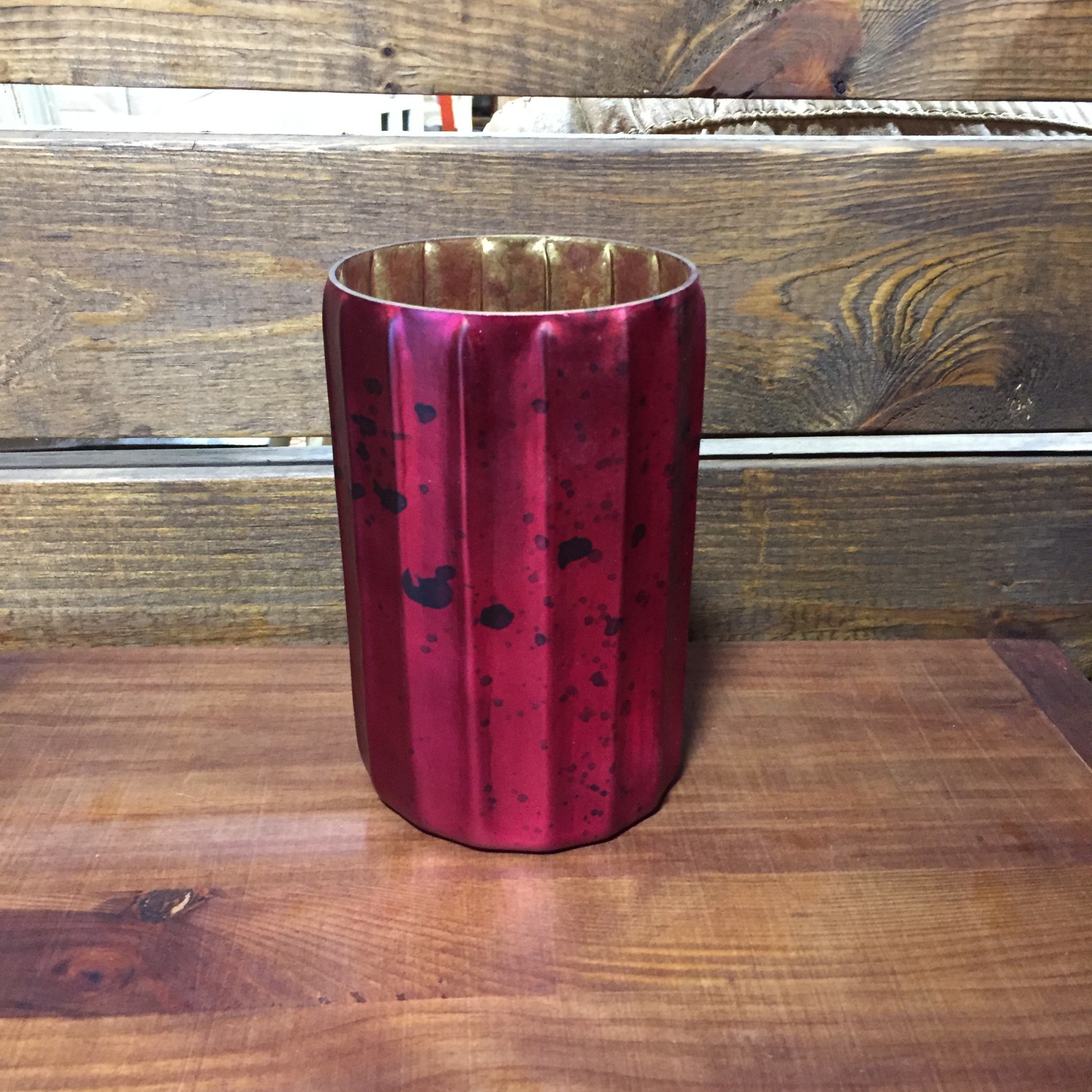 8.25 Inch  Red Mercury Glass Fluted Vase