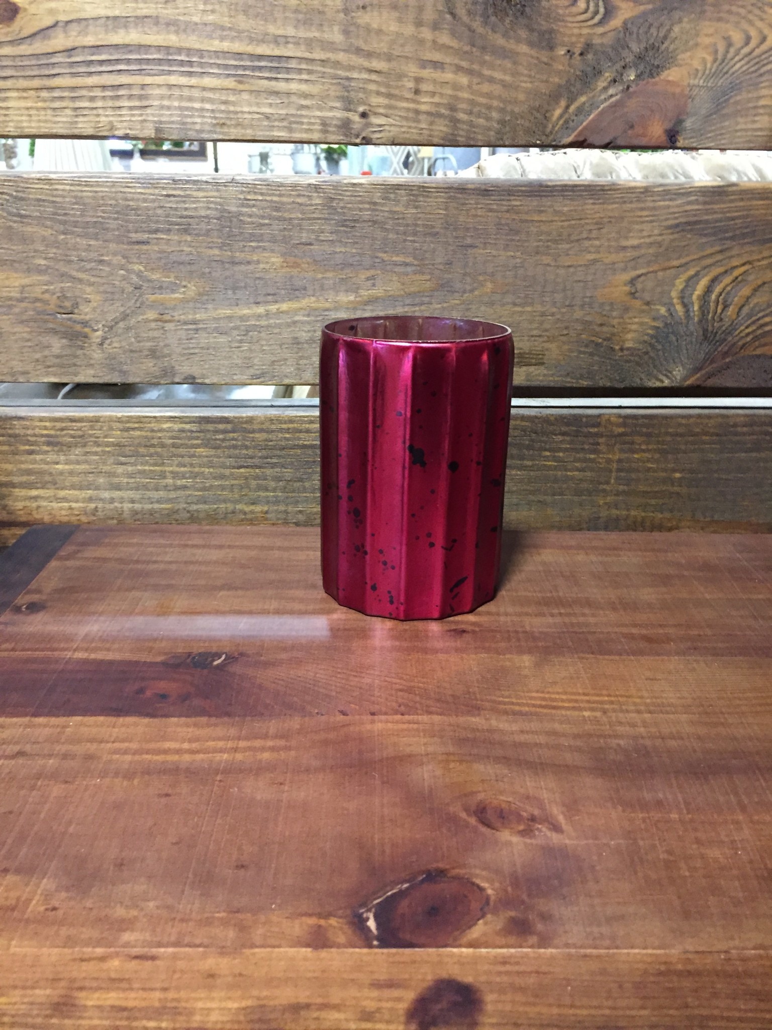 6 Inch Red Mercury Glass Fluted Vase