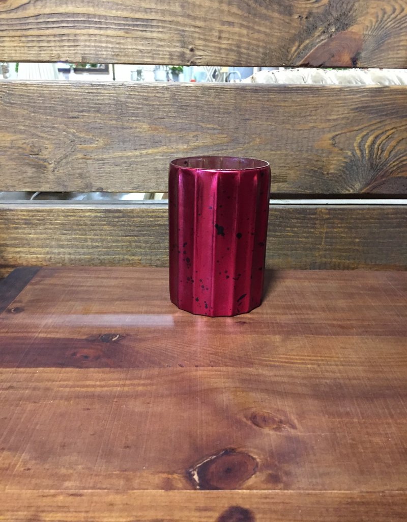 6 Inch Red Mercury Glass Fluted Vase