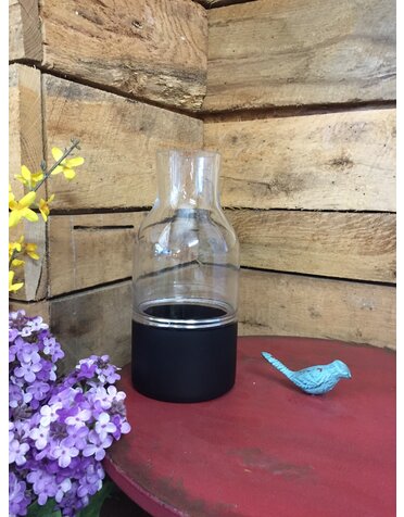 10" Clear Glass Cylinder Vase w/ Black Bottom and Tapered Neck
