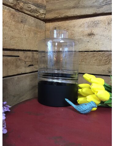 10" Clear Glass Vase w/ Black Bottom and Tapered Neck