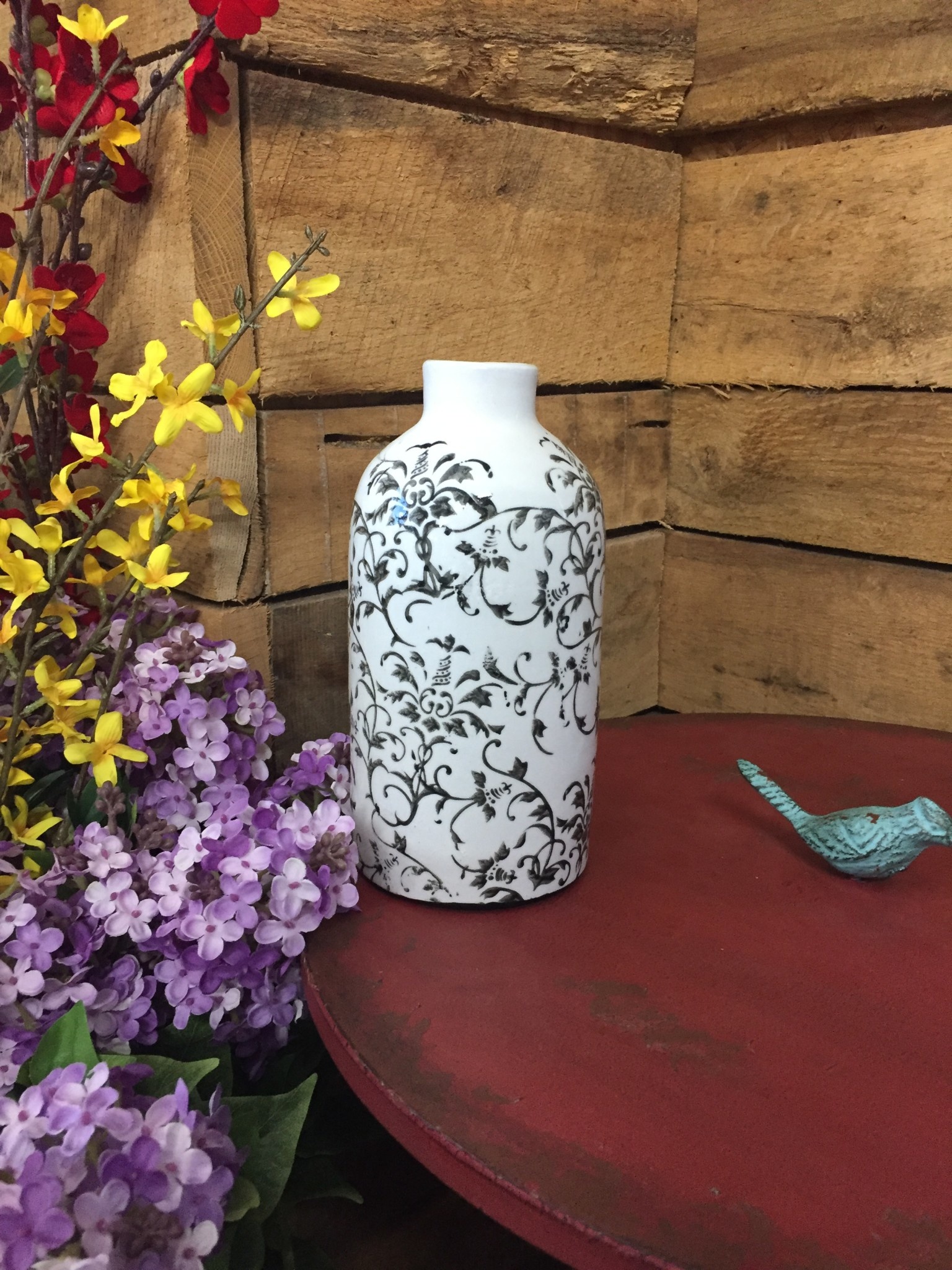 8.75" Cream Ceramic Vases with Gray Vine Pattern Down South, Inc.