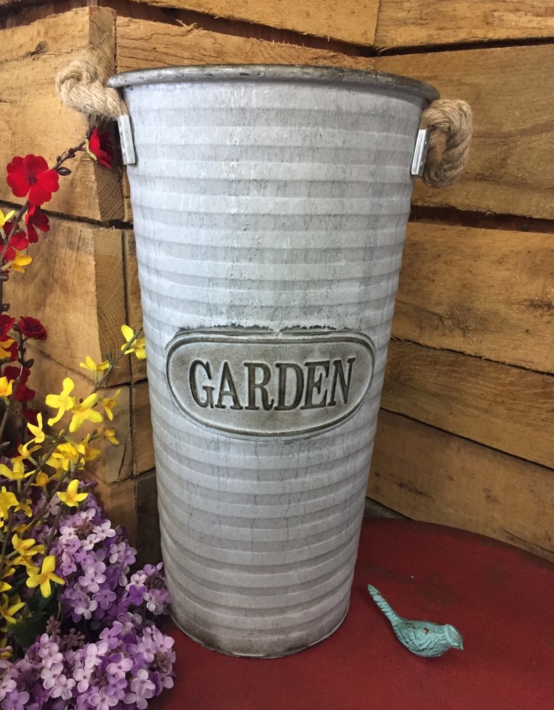 Metal Ribbed Garden Bucket w/Rope Handles-Medium