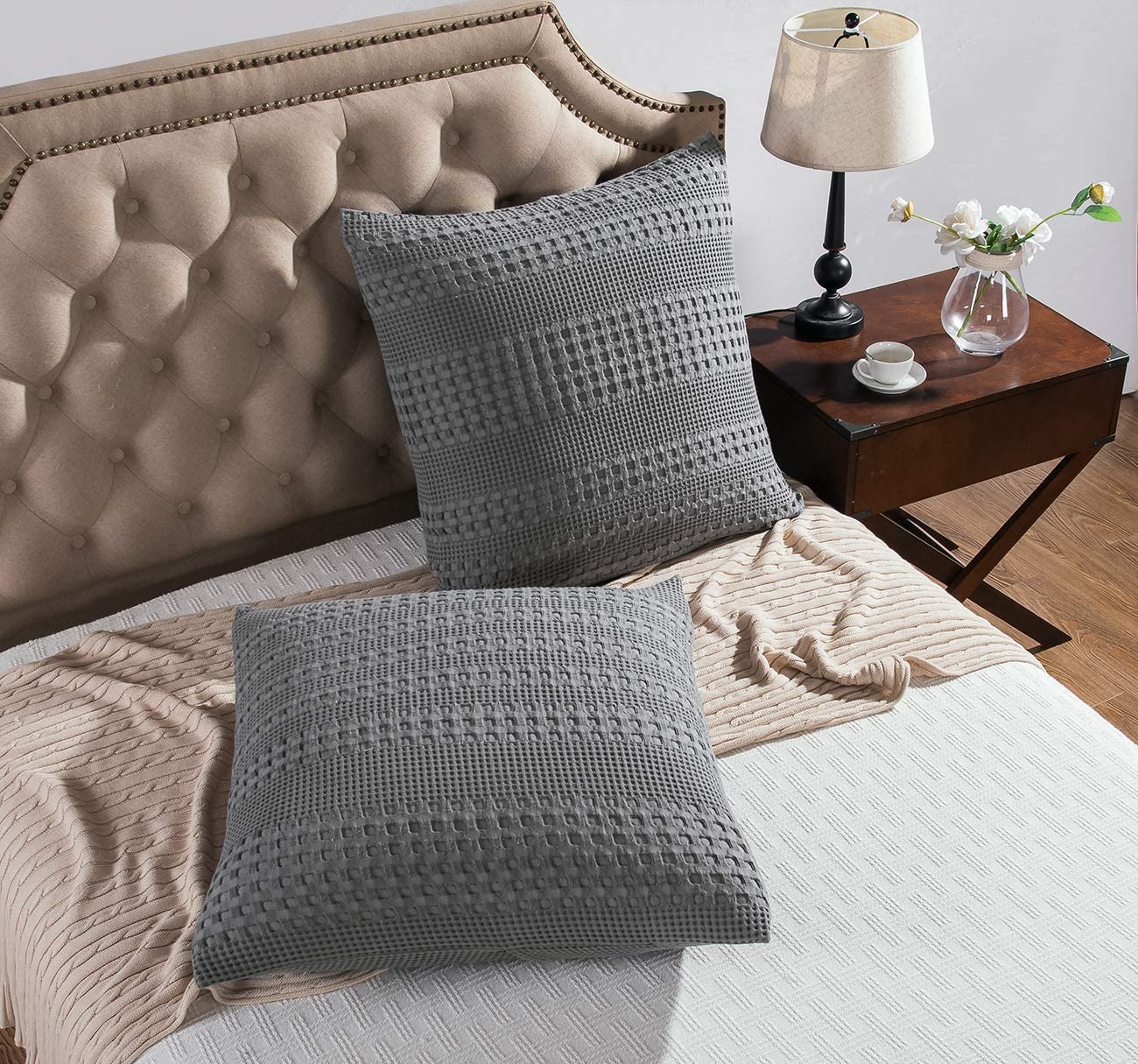 Gray Waffle Weave Euro Sham